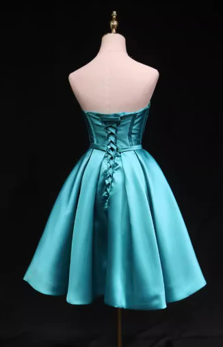 Elegant Strapless A-Line Satin Short Prom Dresses, Blue Homecoming Dresses DP03028 - Deanwangkt
