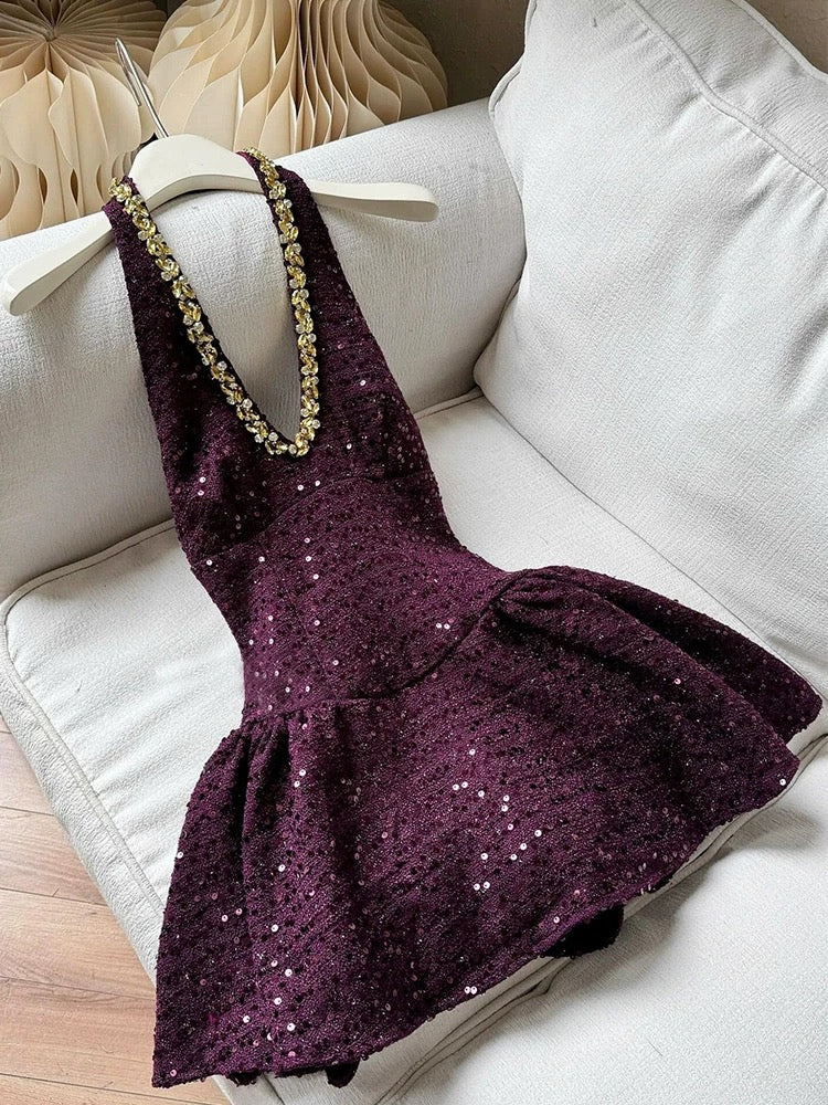 Cute Ball Gown Halter Grape Sequin Formal Homecoming Dresses 8th Grad Dance Graduation Dress Short Hoco Dresses DH2631 - Deanwangkt