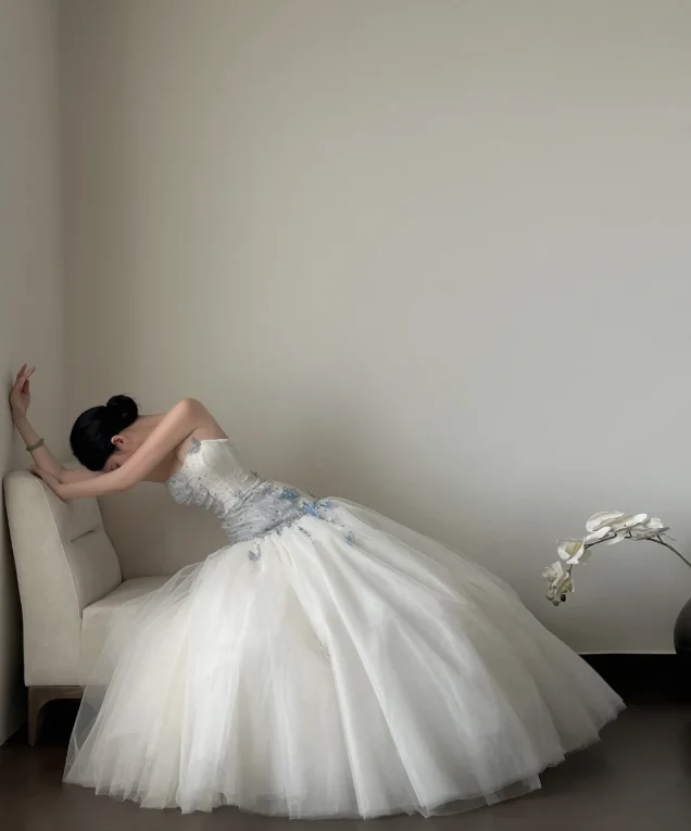 Simple Strapless Mermaid Wedding Dresses Tulle White Bridal Gowns DP3329 - Deanwangkt