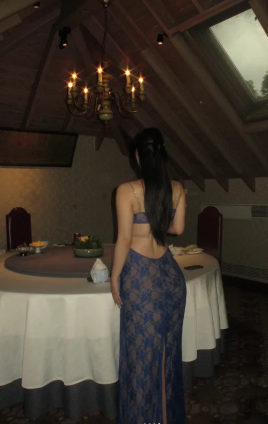 Elegant Sheath Navy Blue Long Prom Dresses Spaghetti Straps Lace Navy Blue Evening Dresses DP04016 - Deanwangkt