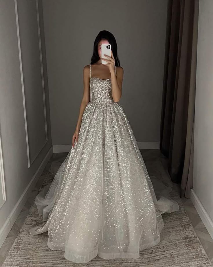 Unique Bridal Dress A Line Spaghetti Straps White Sequin Long Wedding Dresses Luxury Bride Dress Bridal Gowns DH1520 - Deanwangkt