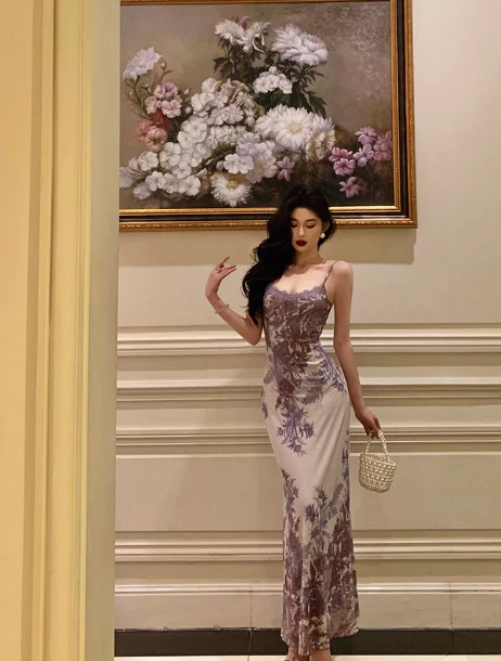 Elegant A line Spaghetti Straps Lilac Floral Sleeveless 21st Birthday Dress Party Gown Birthday Outfits Birthday Dress Ideas For Women DP541 - Deanwangkt