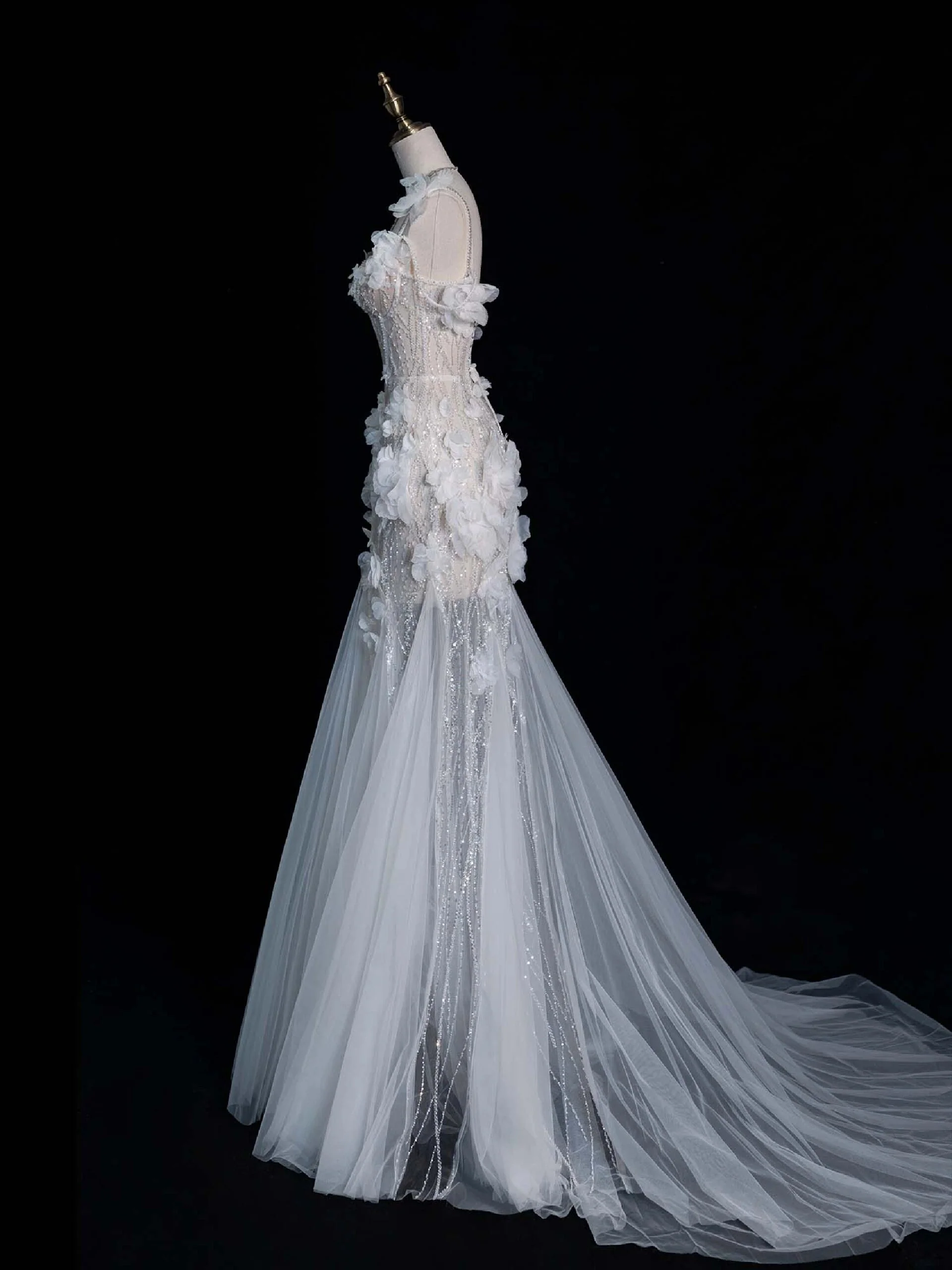 Unique Wedding Dress Mermaid Spaghetti Straps Lace White Sleeveless Long Wedding Dresses Bridal Gowns DH2297 - Deanwangkt