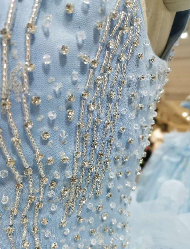 Cute Off Shoulder Ball Gowns Pale Blue Tulle Beaded Long Quinceanera Dress Formal Gowns Vestido De 15 Anos Sweet 16 Dress DP3244 - Deanwangkt