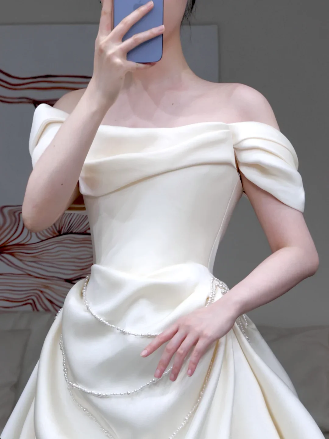 Classy Elegant A Line Off The Shoulder White Satin Long Wedding Dress Brides Dress DP644 - Deanwangkt