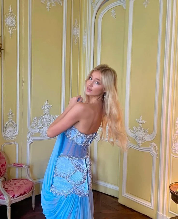 Classy Mermaid Luxury Baby Blue Pearl Chiffon Prom Dress Princess Birthday Dress Long Prom Dresses DP240 - Deanwangkt