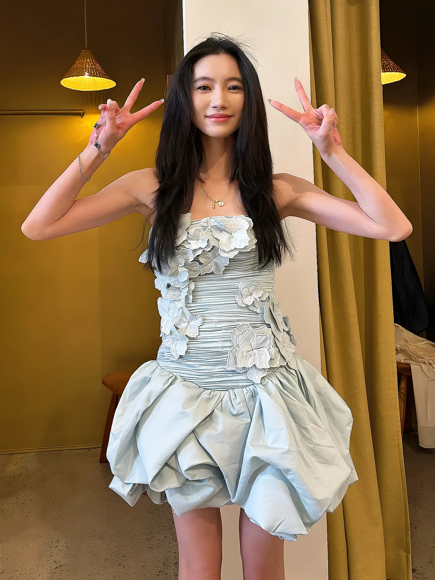 Modest Ball Gown Strapless Satin Lace Formal Homecoming Dresses Short 16th Birthday Outfits Graduation Dress Mini Hoco Dresses DH2540 - Deanwangkt