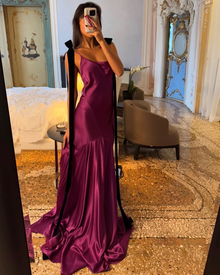 Vintage Mermaid Spaghetti Straps Grape Satin Long Prom Dresses Party Dress Summer 22th Birthday Outfits 21st Birthday Dresses DH1031 - Deanwangkt