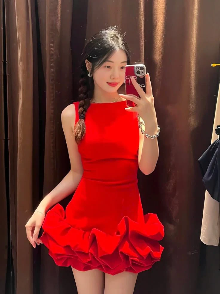 Princess Sheath Scoop Red Satin Formal Homecoming Dresses 8th Grad Dance Graduation Dress Short Hoco Dresses DH2603 - Deanwangkt