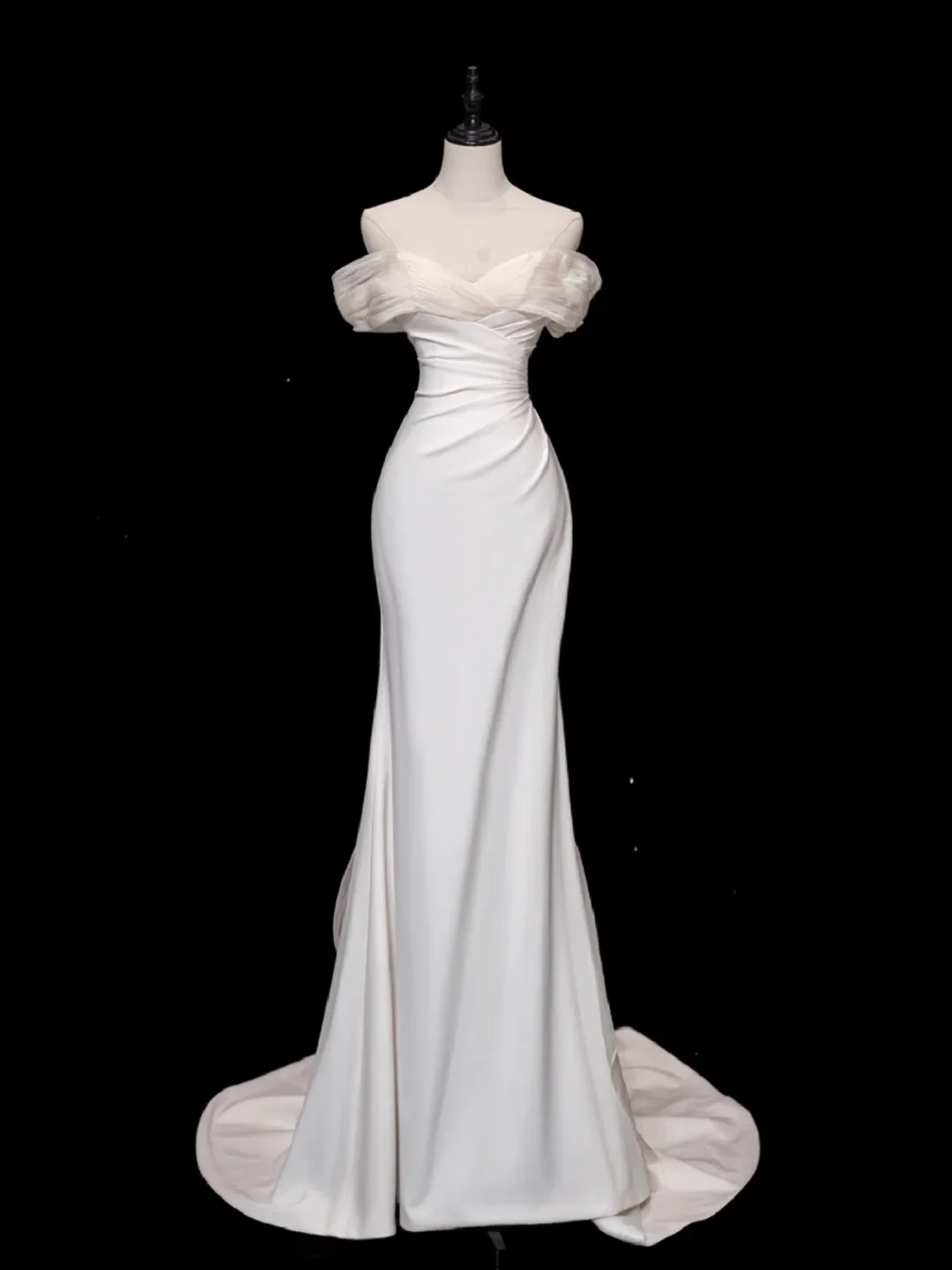 Classic Bridal Gown Mermaid Off The Shoulder Satin Long White Wedding Dresses Elegant Bridal Gowns Brides Dress DH875 - Deanwangkt