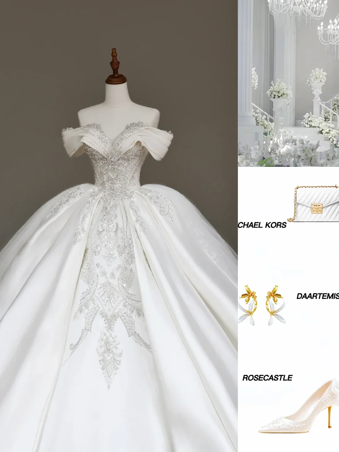 Classy Elegant Ball Gown Off The Shoulder Sequin White Short Sleeves Wedding Dress Brides Dress DP681 - Deanwangkt