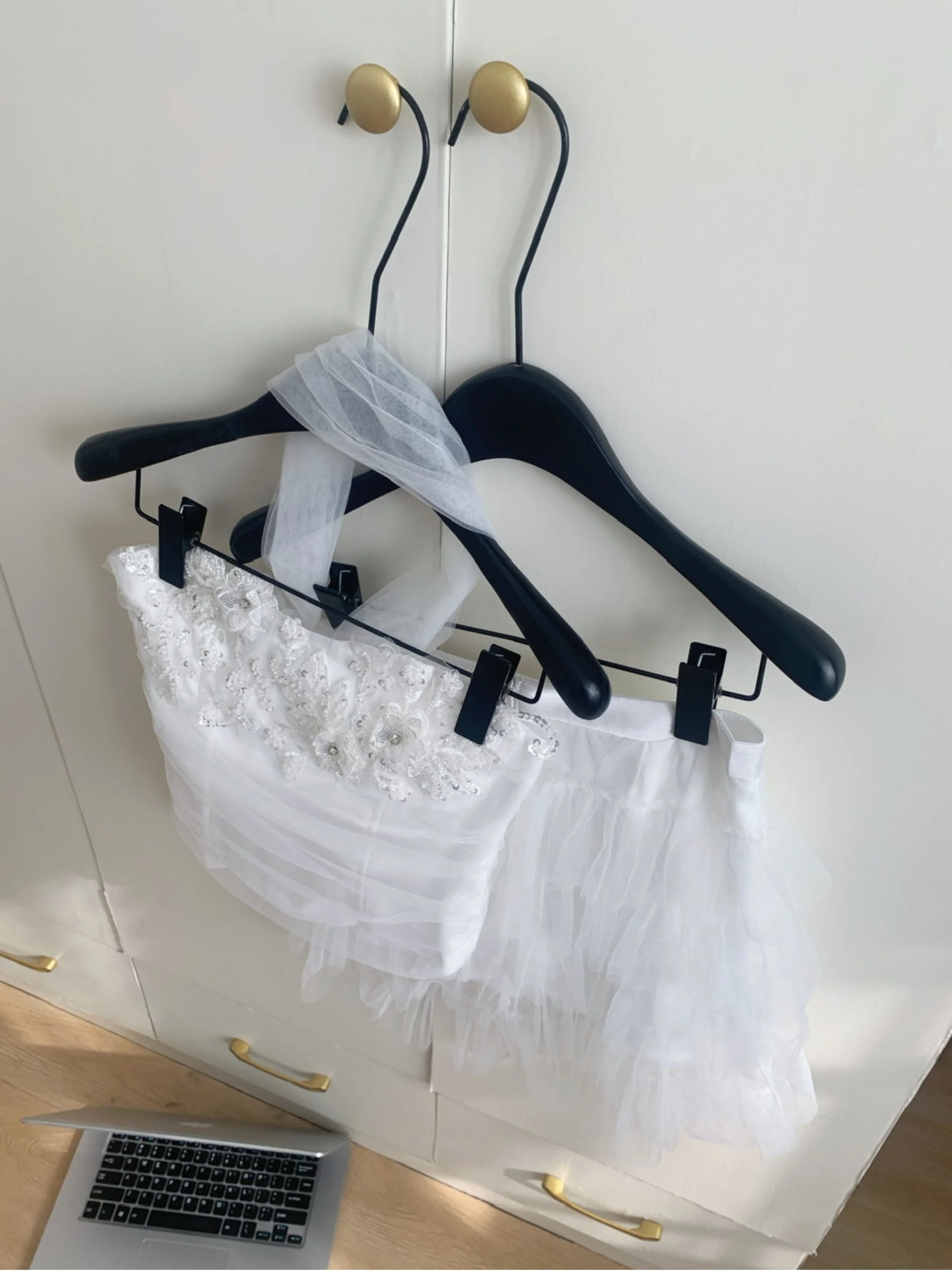 Cute Spaghetti Straps Pink Ruffles Tulle Summer Dress 2 Pieces Holiday Party Outfits For Women DP0094 - Deanwangkt