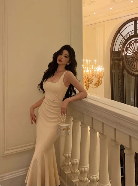 Elegant Mermaid Square Neckline Ivory 18th Birthday Dress Party Gown Birthday Outfits Birthday Dress Ideas For Women DP598 - Deanwangkt