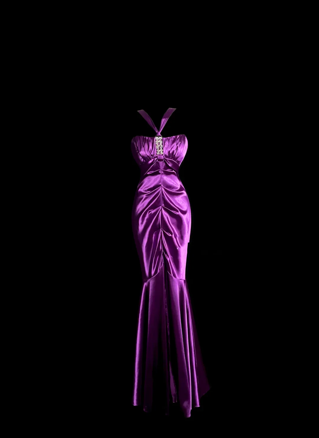 Vintage Mermaid Halter Satin Grape Satin Pleated Long Prom Dress Party Dress Graduation Dresses DP2059 - Deanwangkt