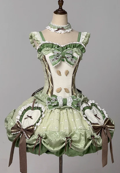 Princess Green Ball Gown Square Neck Satin Lace 22nd Birthday Dresses Lolita Dress Cute Lolita Outfits DP2830 - Deanwangkt