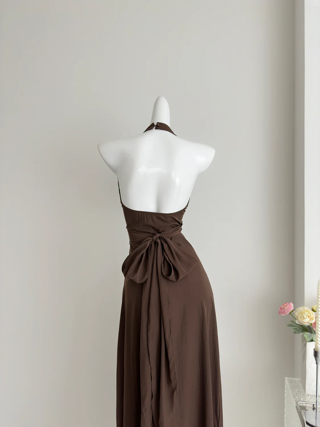 Sexy Sheath Halter Summer Brown Long Dress Holiday Party Outfits For Women DP0030 - Deanwangkt