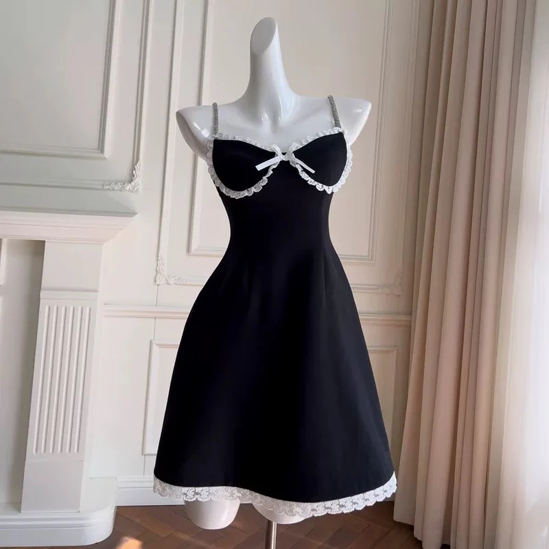 Trendy A line Spaghetti Straps Black Sleeveless Formal Short 8th Grade Homecoming Dress Summer Middle School Hoco Dresses Cocktail Dress Birthday Outfits W954 - Deanwangkt