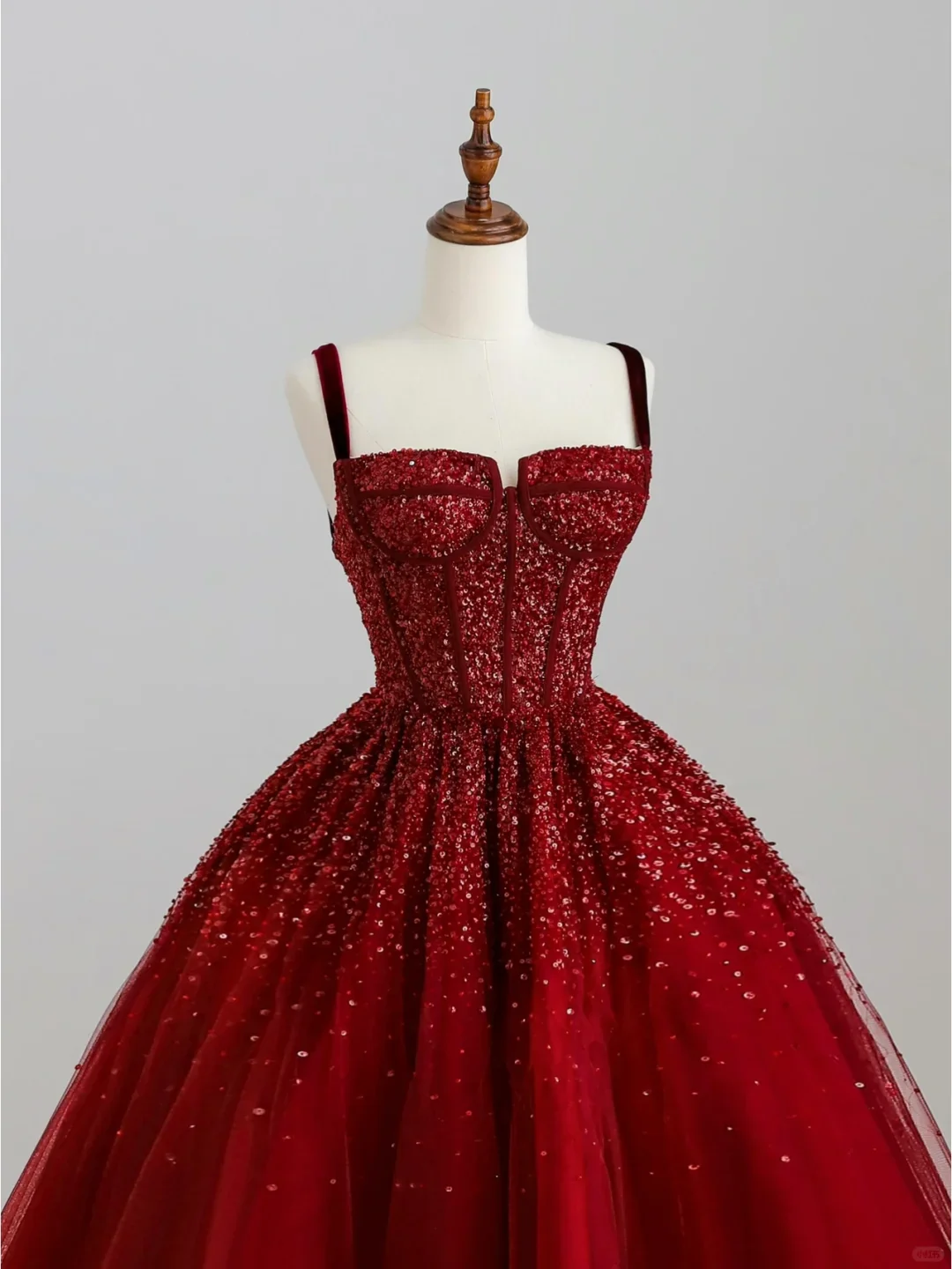 Elegant Glamour A line Spaghetti Straps Tulle Red Long Prom Dress Party Dress Evening Dresses DP1522 - Deanwangkt