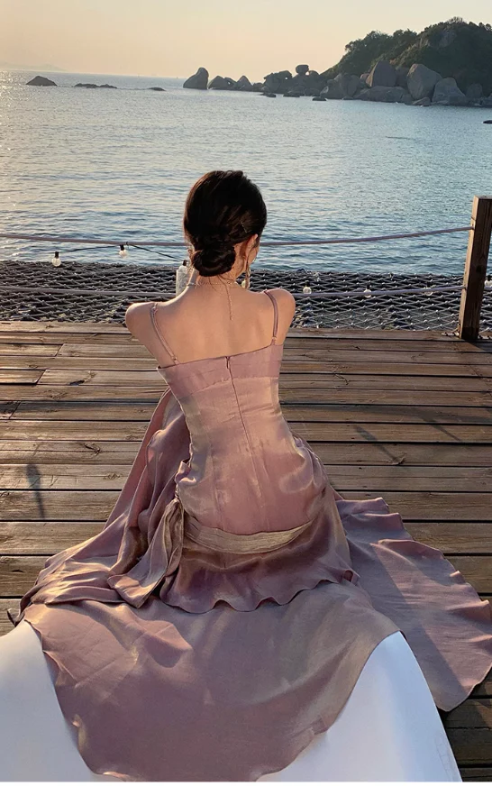 Pretty Mermaid Spaghetti Straps Sleeveless Pink Prom Gown Long Evening Dress Prom Dresses DP234 - Deanwangkt