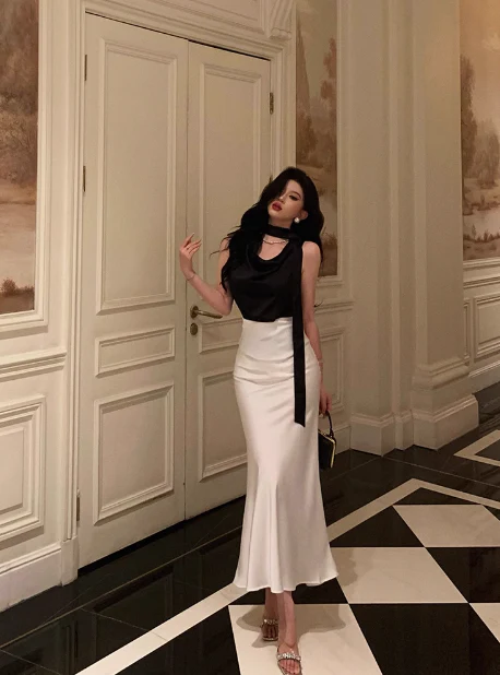 Classy Mermaid 2 Pieces Black White 18th Birthday Dress Party Gown 21st Birthday Outfits Birthday Dress Ideas For Women DP585 - Deanwangkt