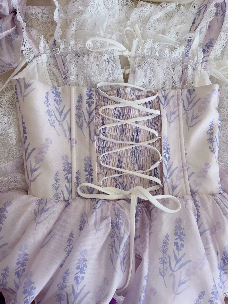 Cute A line Spaghetti Straps Lilac Floral Chiffon Short 8th Grade Homecoming Dress Summer Middle School Hoco Dresses Cocktail Dress Birthday Outfits W972 - Deanwangkt