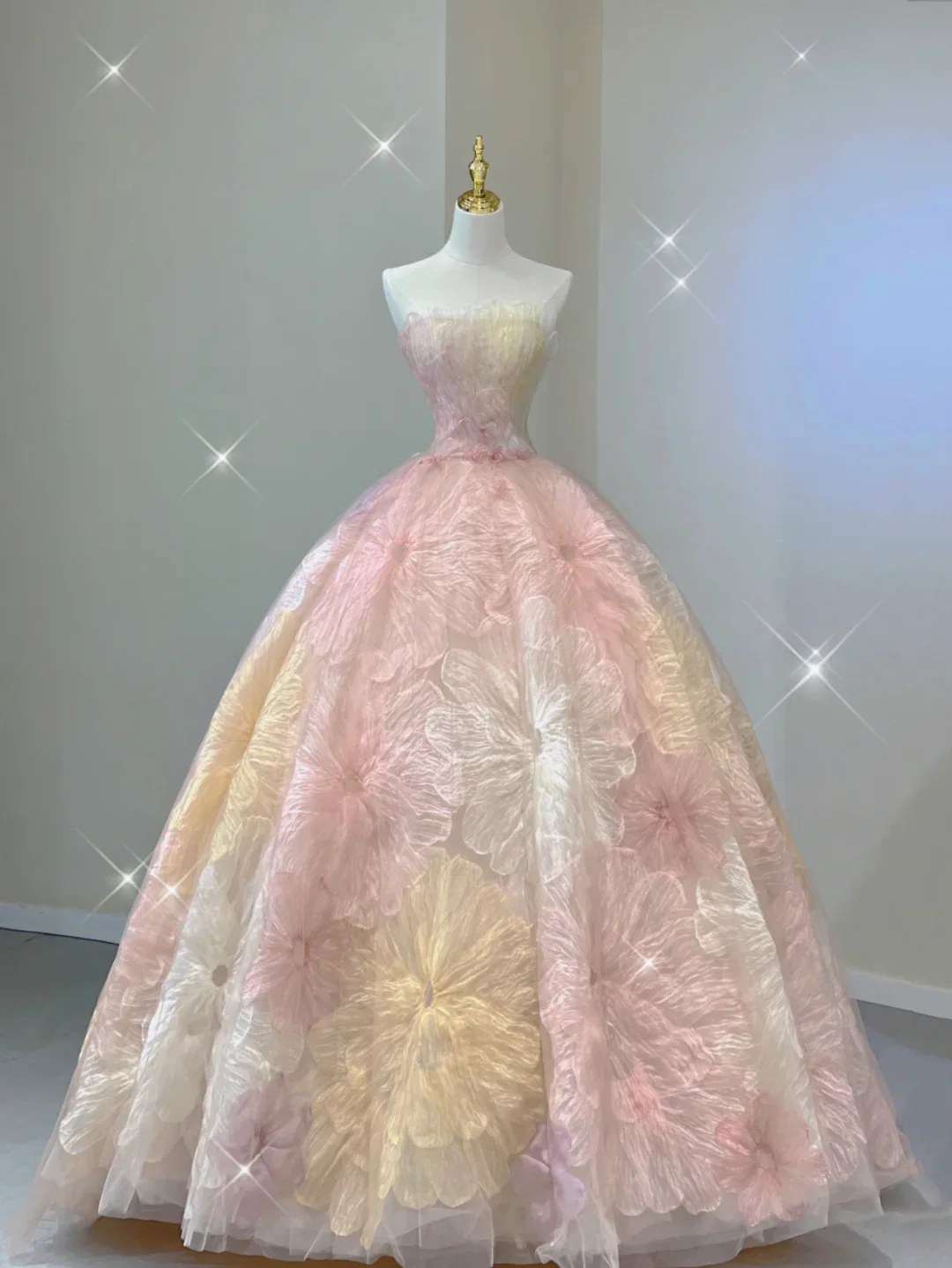 Pretty Ball Gown Strapless Pink Tulle Long Prom Dresses High School Outfits Evening Dresses DP401 - Deanwangkt