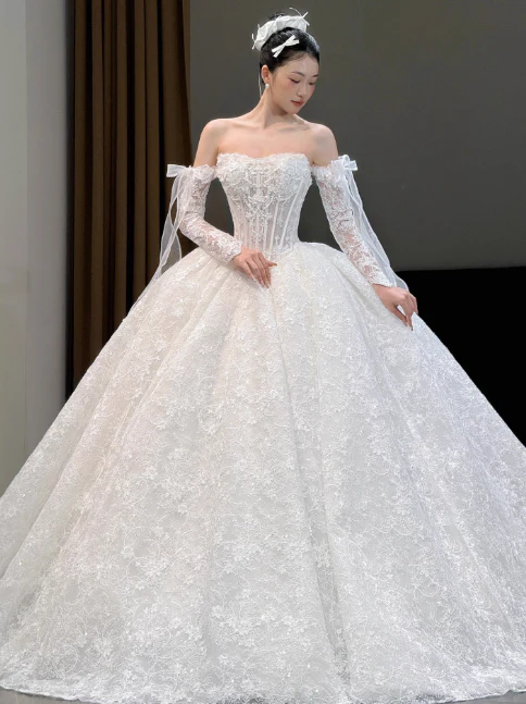 Modest Strapless A-Line Wedding Dresses Lace Beaded Applique White Bridal Gowns Sleeveless Bridal Dresses DP3297 - Deanwangkt