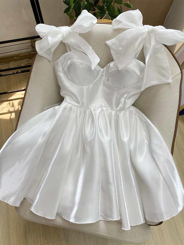 Cute A line Straps Summer White Homecoming Dress Hoco Dress Mini 20th Birthday Outfit Cocktail Dresses DP1767 - Deanwangkt