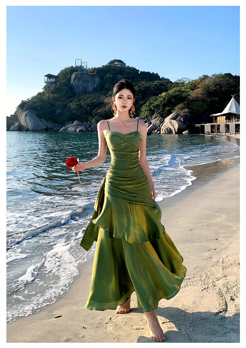 Pretty Mermaid Spaghetti Straps Sleeveless Green Prom Gown Long Evening Dress Prom Dresses DP235 - Deanwangkt