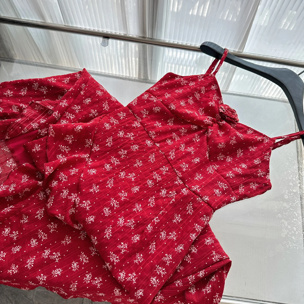 Sexy A Line Spaghetti Straps Floral Red Summer Dress Holiday Party Outfits For Women DP0128 - Deanwangkt