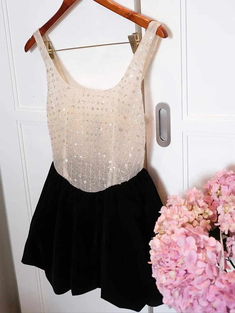 Cute A line Square Black Summer Homecoming Dress Velvet Hoco Dress Mini 18th Birthday Outfit Cocktail Dresses DP1757 - Deanwangkt