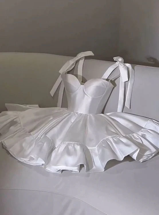 Pretty A line White Satin Formal Homecoming Dresses Short 21st Birthday Outfits Graduation Dress Mini Cocktail Dresses DH2356 - Deanwangkt