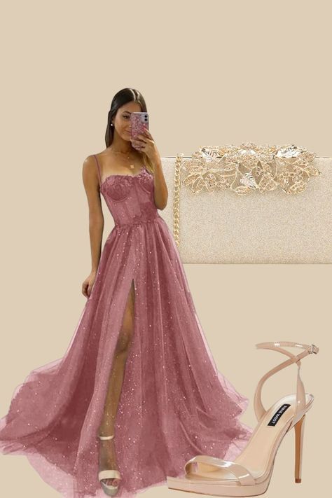 Elegant A Line Spaghetti Straps Pink Lace Sleeveless Long Split Evening Party Gowns Evening Dress Special Formal Dresses Prom Dress DH336 - Deanwangkt