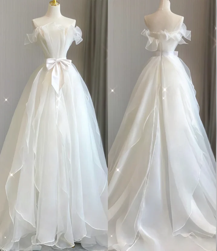 Timeless Ball Gown Strapless Long Tulle White Summer Wedding Dresses Brides Dress DP417 - Deanwangkt