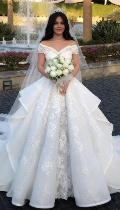 Vintage Bridal Gown Ball Gown Off The Shoulder White Lace Wedding Dresses Minimalist Bridal Gowns DP1191 - Deanwangkt