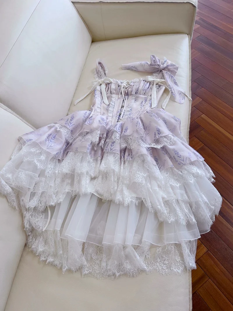 Cute A line Spaghetti Straps Lilac Floral Chiffon Short 8th Grade Homecoming Dress Summer Middle School Hoco Dresses Cocktail Dress Birthday Outfits W972 - Deanwangkt