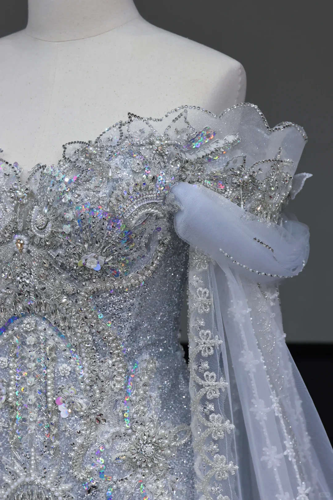 Classy Elegant Mermaid Off The Shoulder Sequin Blue Long Sleeves Wedding Dress Brides Dress DP672 - Deanwangkt