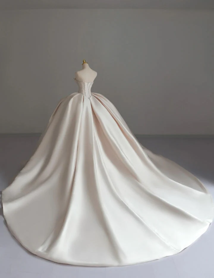 Princess Bridal Dress Ball Gown Sweetheart Sleeveless Satin Light Pink Wedding Dresses Pretty Bridal Gowns DH943 - Deanwangkt