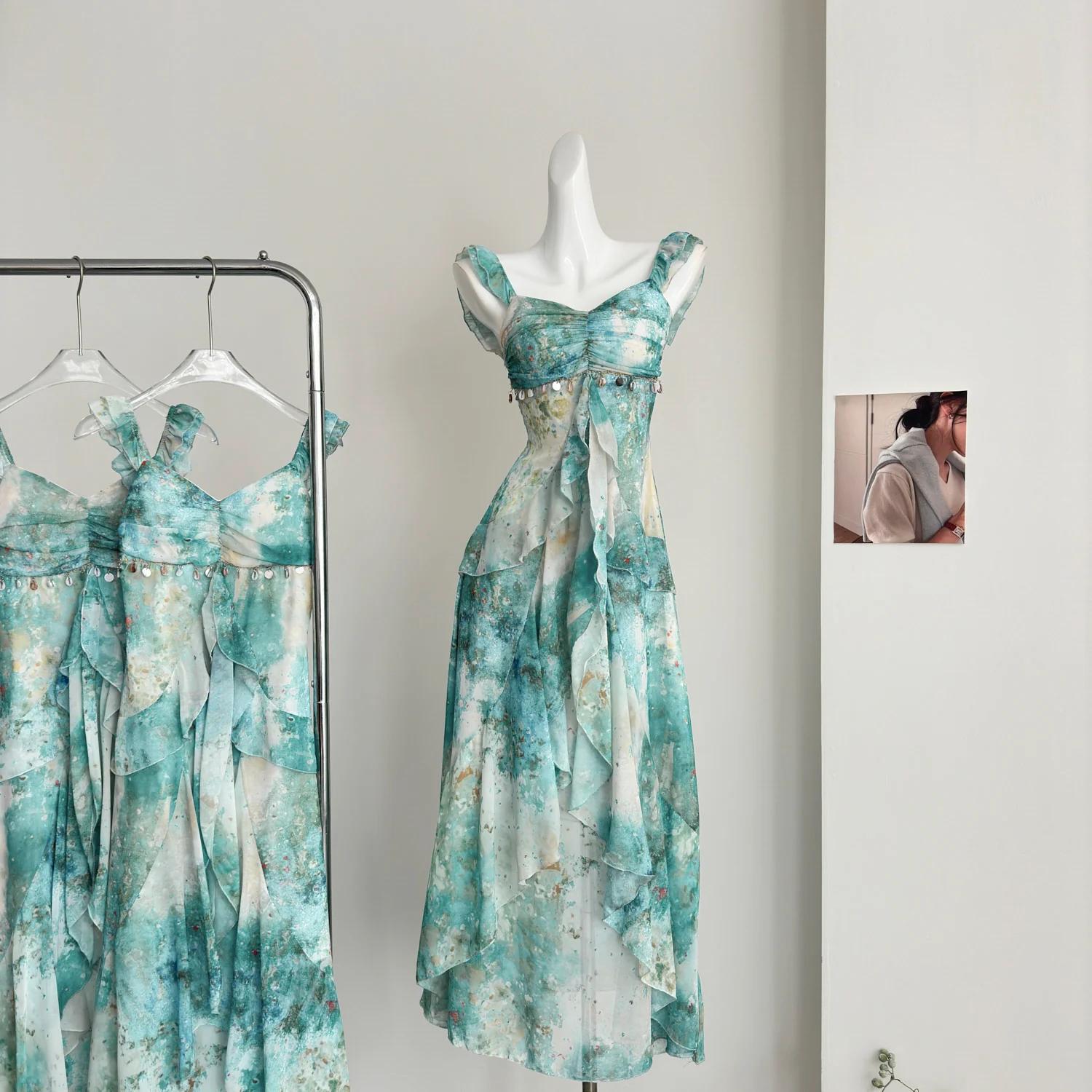 Sexy Mermaid Square Floral Green Summer Dress Holiday Party Birthday Outfits For Women DP0127 - Deanwangkt