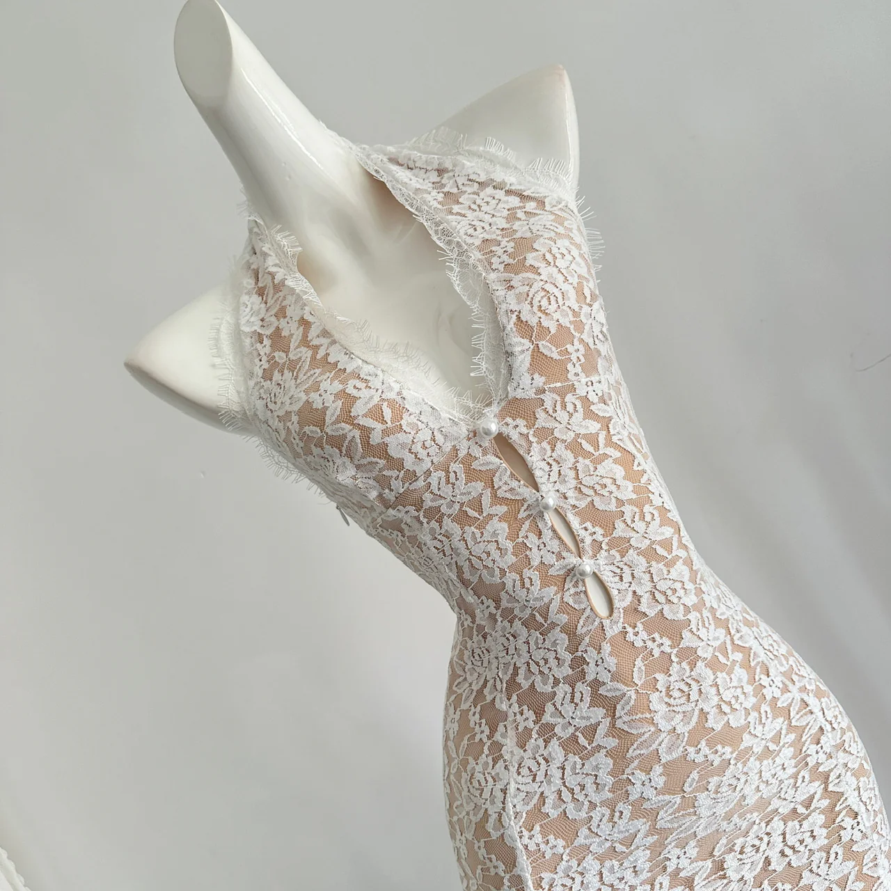 Sexy Mermaid V Neckline White Lace Summer Dress Holiday Party Birthday Outfits For Teens DP0143 - Deanwangkt