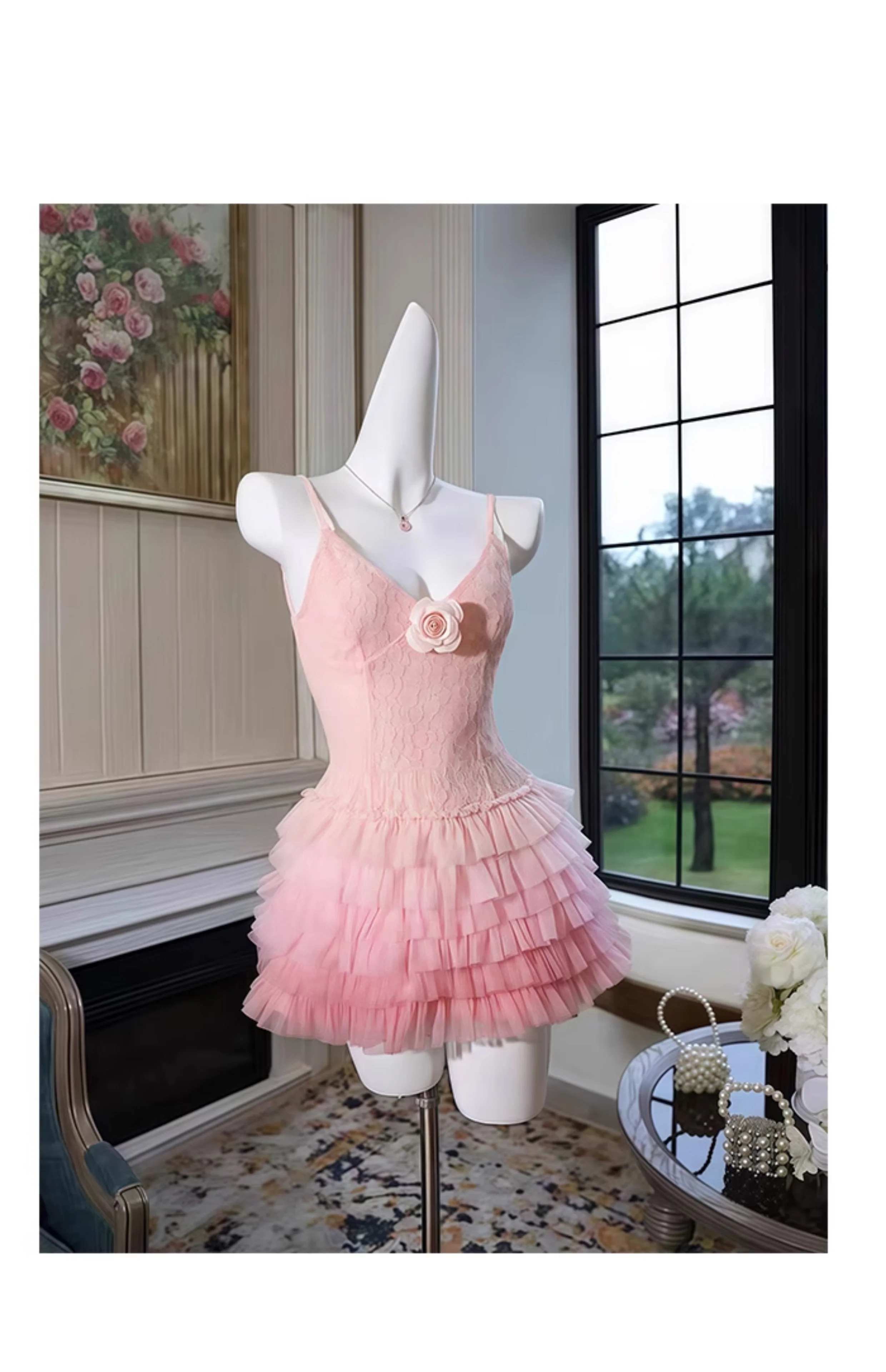 Simple A line Spaghetti Straps Pink Tulle Short Formal Homecoming Dresses Party Graduation Dress Hoco Dresses DH2757 - Deanwangkt