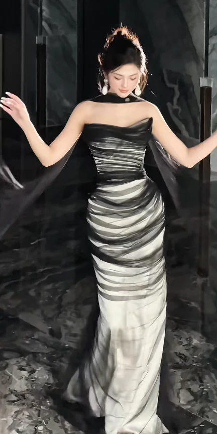 Elegant Strapless Sheath Tulle Long Prom Dresses, Black Sleeveless Formal Evening Dresses DP3117 - Deanwangkt