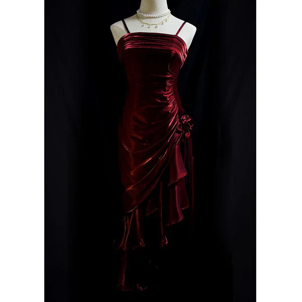 Pretty Charming Mermaid High Low Satin Straps Party Dress Vintage Style Prom Dress Graduation Dress DP505 - Deanwangkt