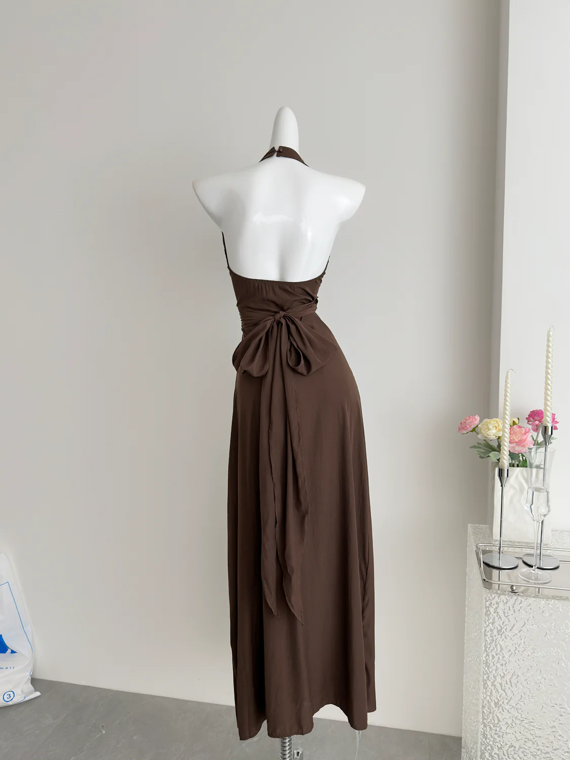 Sexy Sheath Halter Summer Brown Long Dress Holiday Party Outfits For Women DP0030 - Deanwangkt