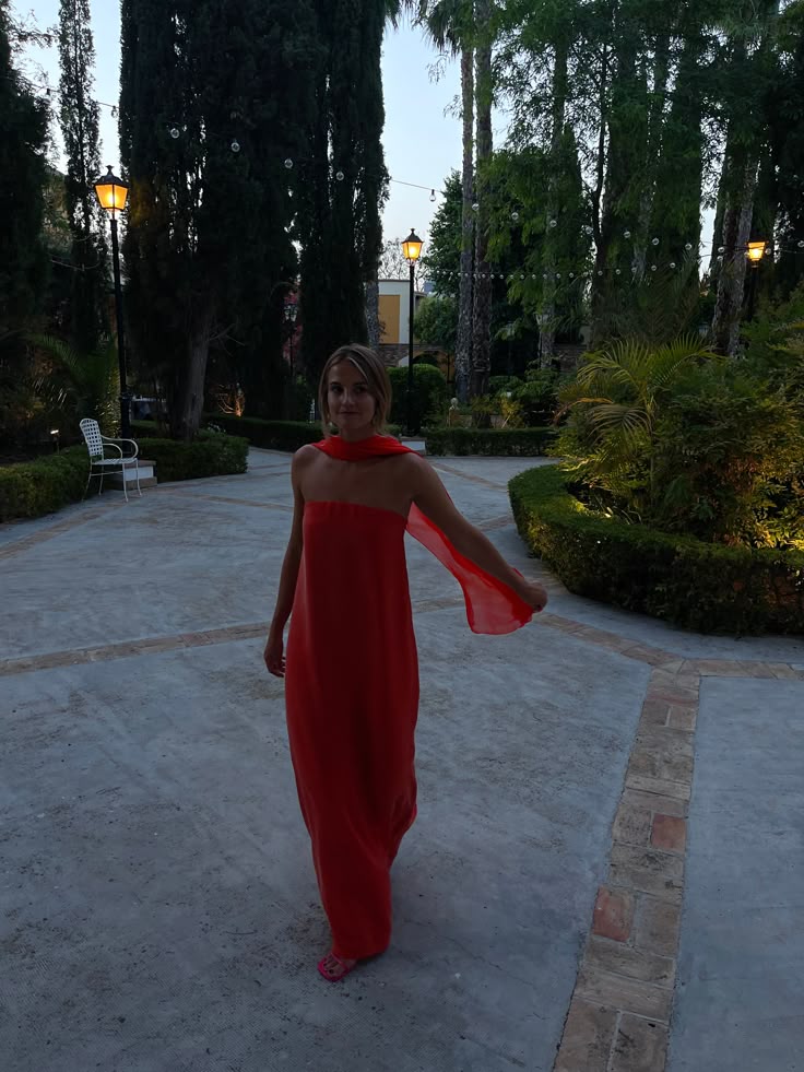 Gorgeous A line Strapless Red Chiffon Prom Dresses Formal Summer Wedding Guest Dresses Wedding Guest Outfits With Scarf DP774 - Deanwangkt