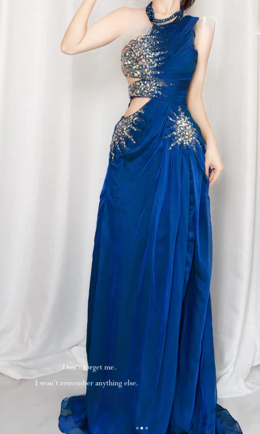 Chic One-shoulder Sheath Blue Long Prom Dresses Satin Blue Birthday Dresses DP3971 - Deanwangkt