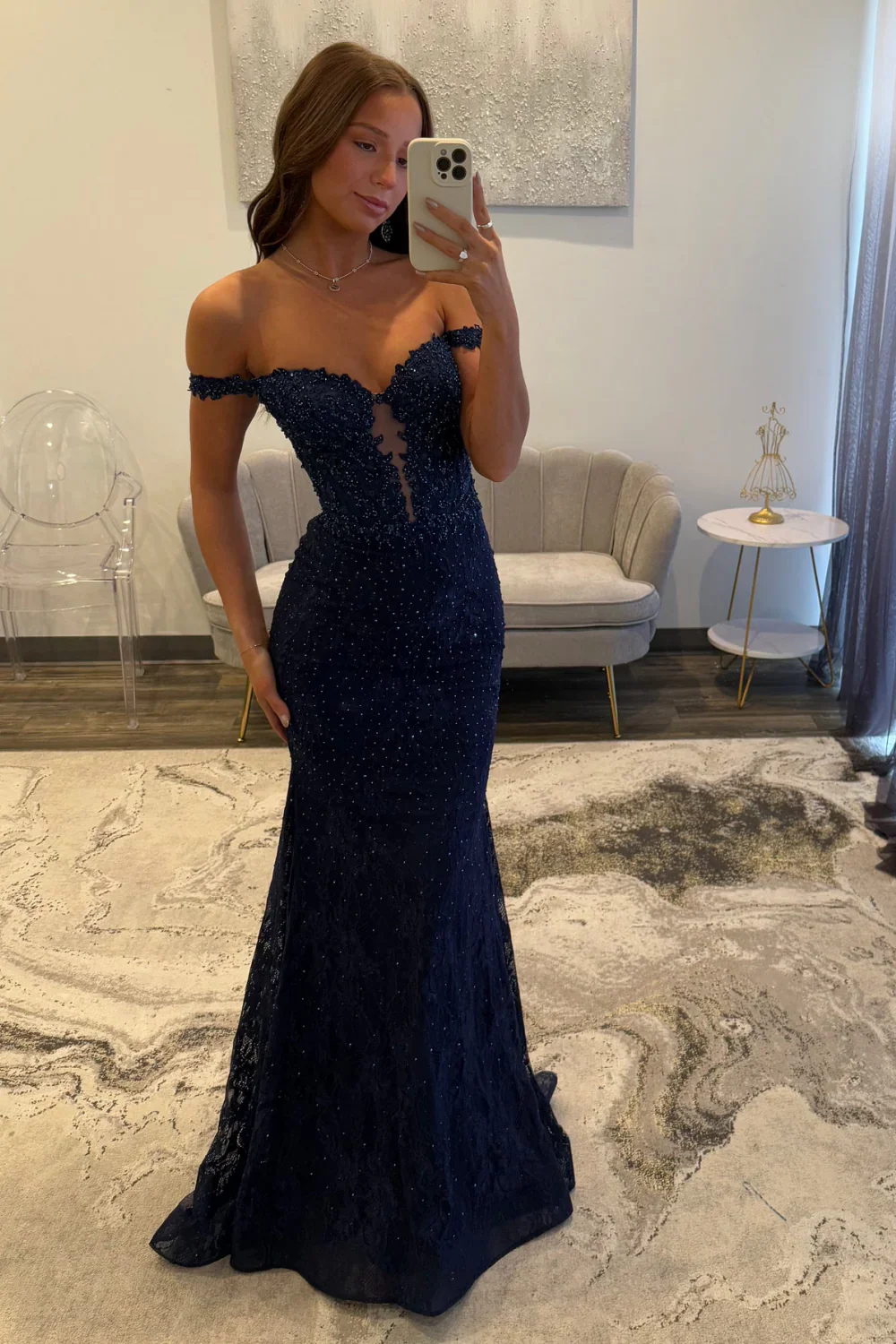 Sexy Navy Blue Mermaid Lace Appliques Prom Dresses Long for Women Prom Dress DP277 - Deanwangkt