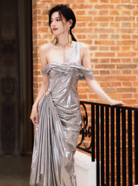 Modest Grey Formal Dress One Shoulder Sheath Long Evening Gown Fashion Long 18th Birthday Outfit  DH2706 - Deanwangkt