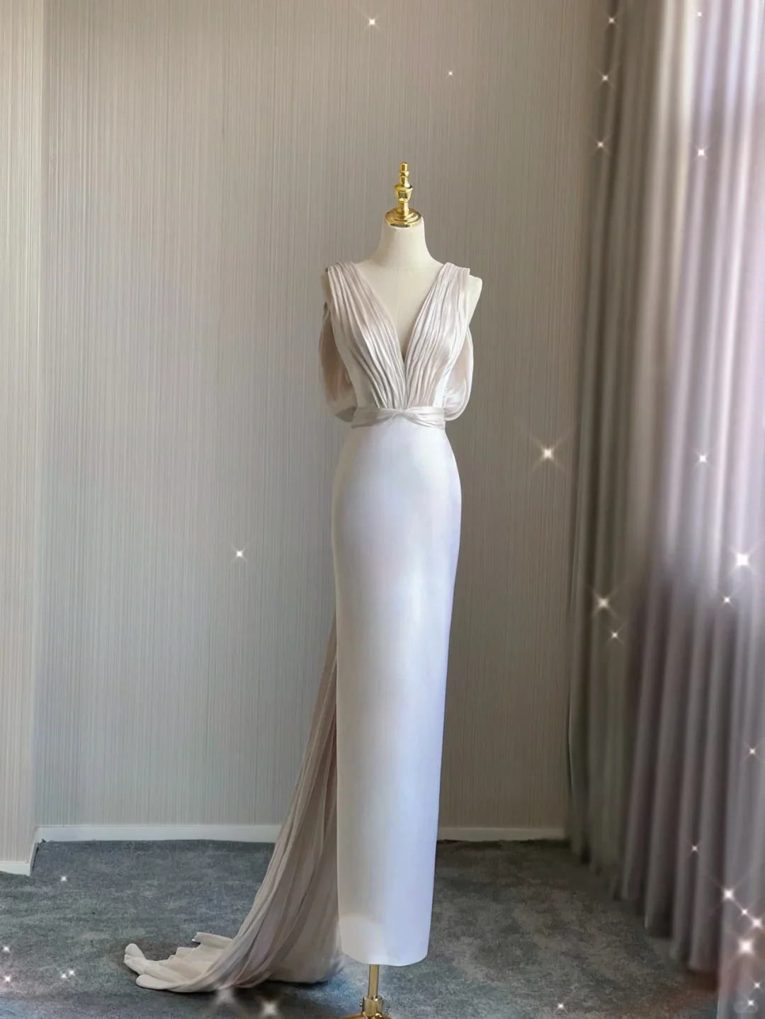 Simple Sheath V Neckline Long Satin Backless Wedding Dresses Brides Dress DP362 - Deanwangkt