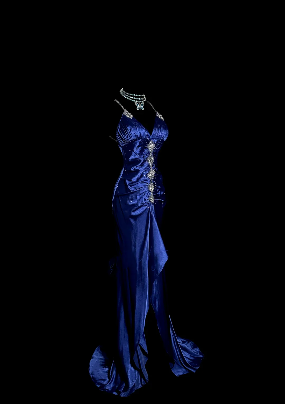 Vintage High Low Spaghetti Straps Royal Blue Satin Long Prom Dresses Party Dress 20th Birthday Outfits Graduation Dresses W847 - Deanwangkt